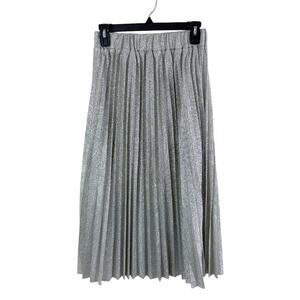 OnTwelfth Metallic Gold Pleated Midi Skirt Women's Size Small Elastic Waist